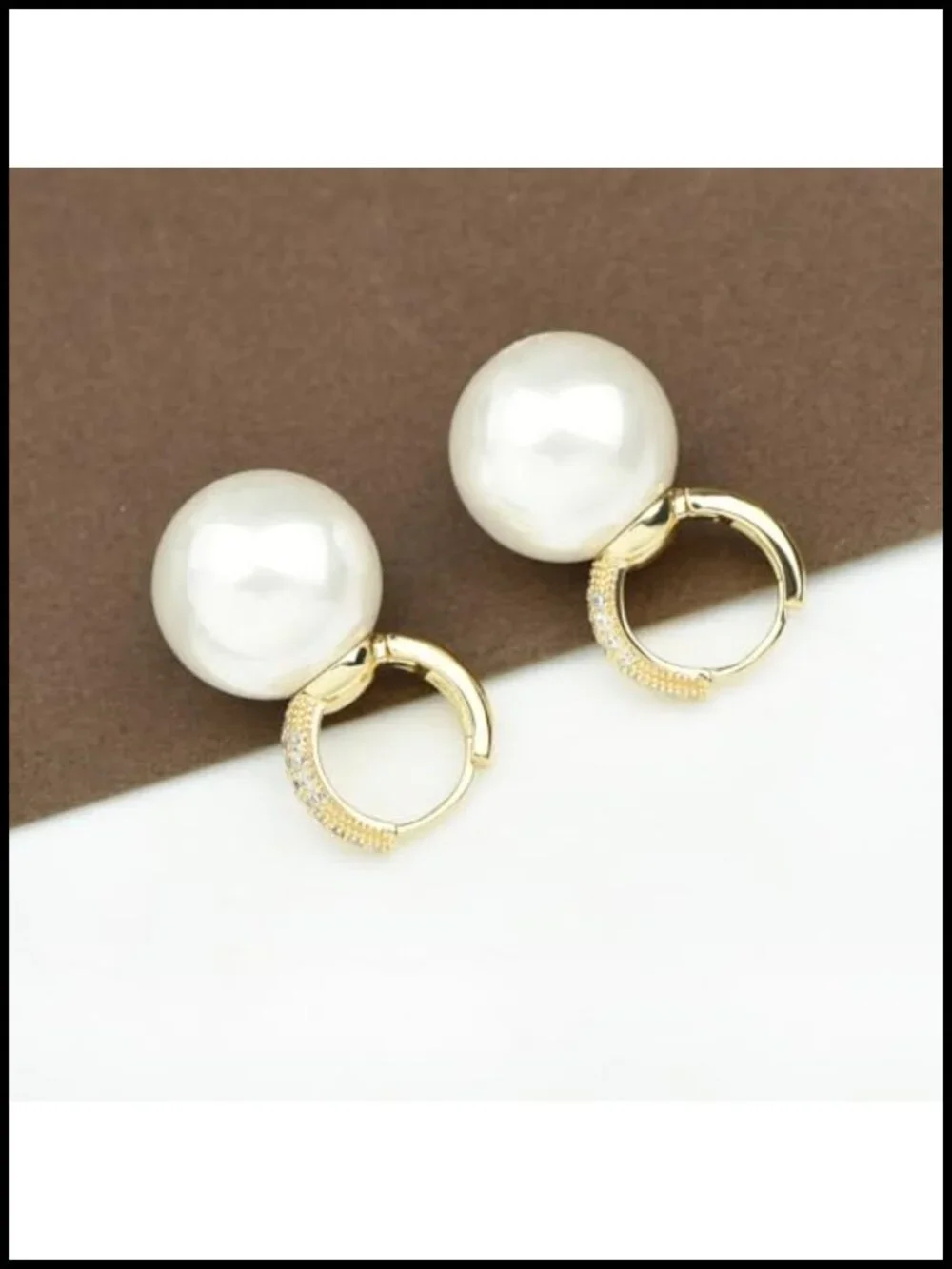 Gold Plated Pearl Drop Earrings with Crystal Zircon Huggie Hoops